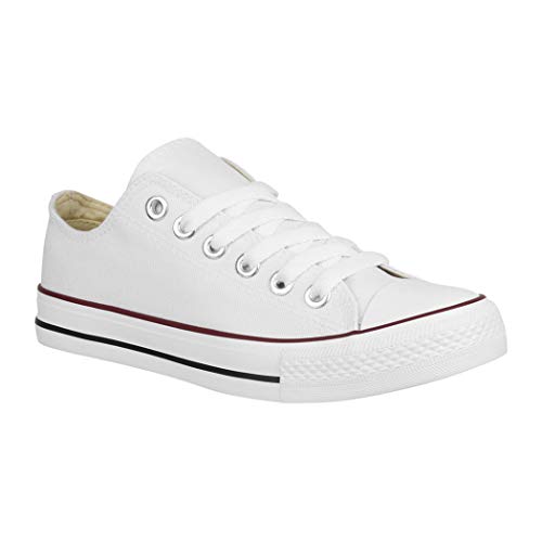 Elara Unisex Sneaker Low top Turnschuh Textil Chunkyrayan 89A35B-White-46 von Elara