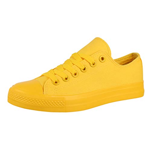 Elara Unisex Sneaker Low top Turnschuh Textil Chunkyrayan B338-B340 Yellow 01-A-37 von Elara