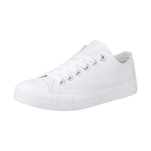 Elara Unisex Sneaker Low top Turnschuh Textil Chunkyrayan Silber 3500-3501 Allwhite-36 von Elara