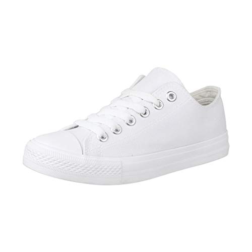 Elara Unisex Sneaker Low top Turnschuh Textil Chunkyrayan Silber 3500-3501 Allwhite-43 von Elara