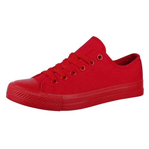 Elara Unisex Sneaker Low top Turnschuh Textil Chunkyrayan ZY9032 AllRed-38 von Elara