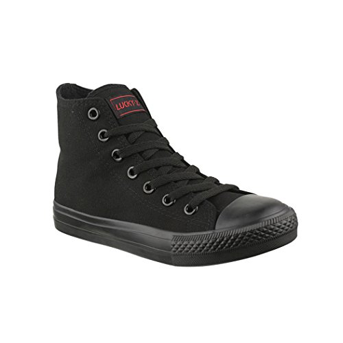 Elara Unisex Sneaker Sportschuhe High Top Turnschuh Chunkyrayan 014-A-All Black-47 von Elara