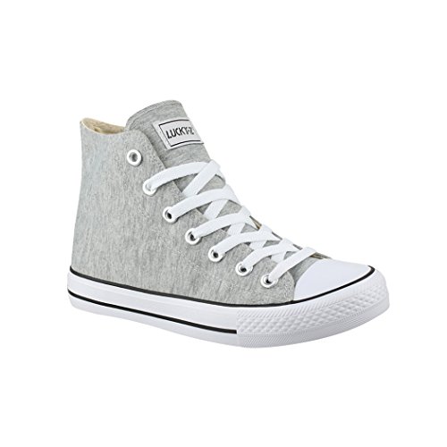 Elara Unisex Sneaker Sportschuhe High Top Turnschuh Chunkyrayan 014A-lightGrey-CA014-46 von Elara