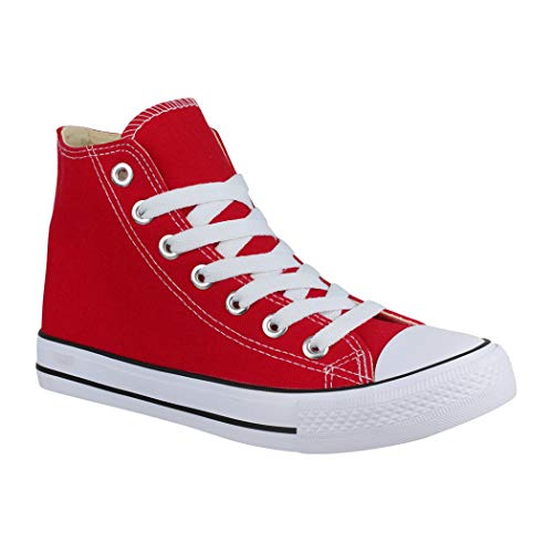 Elara Unisex Sneaker Sportschuhe High Top Turnschuh Chunkyrayan 85-109-A-Rot-46 von Elara