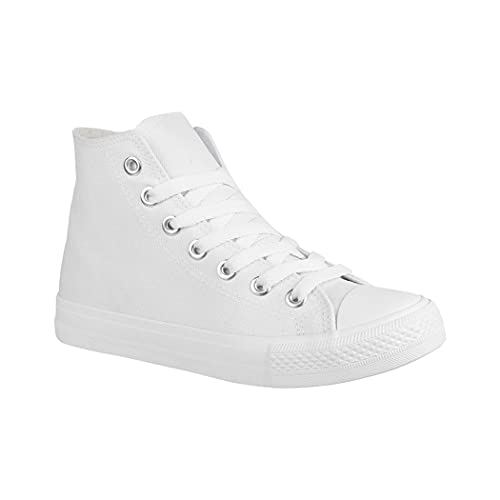 Elara Unisex Sneaker Sportschuhe High Top Turnschuh Textil 014 Schuhe 3600-3601-AllWhite-38 von Elara