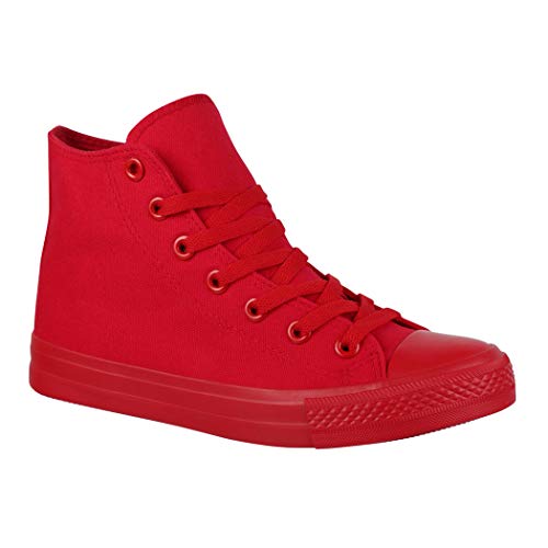 Elara Unisex Sneaker Sportschuhe High Top Turnschuh Chunkyrayan 014-ZY9031-Red-36 von Elara