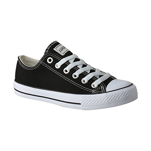 Elara Unisex Sneaker Textil Turnschuh Low top Chunkyrayan 089-A-Sch-36 von Elara