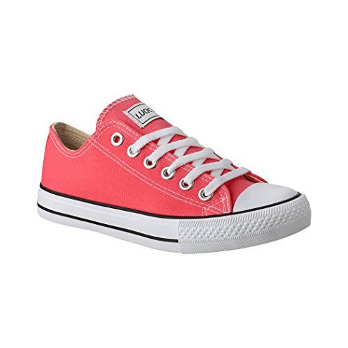 Elara Unisex Sneaker Textil Turnschuh Low top Chunkyrayan 089-A-SilverRed-36 von Elara