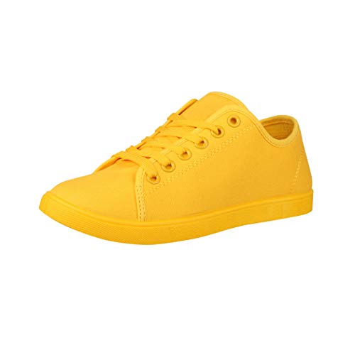 Elara Unisex Sneaker Textil Turnschuh Low top Chunkyrayan B338-B340 Yellow 089-A 37Q von Elara