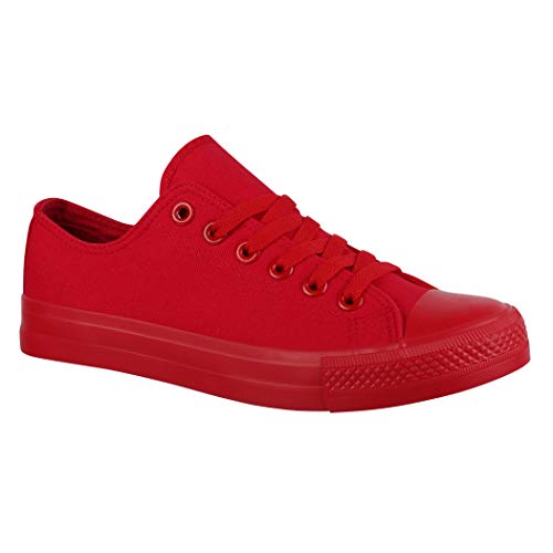 Elara Unisex Sneaker Textil Turnschuh Low top Chunkyrayan ZY9032-Rot-44P von Elara