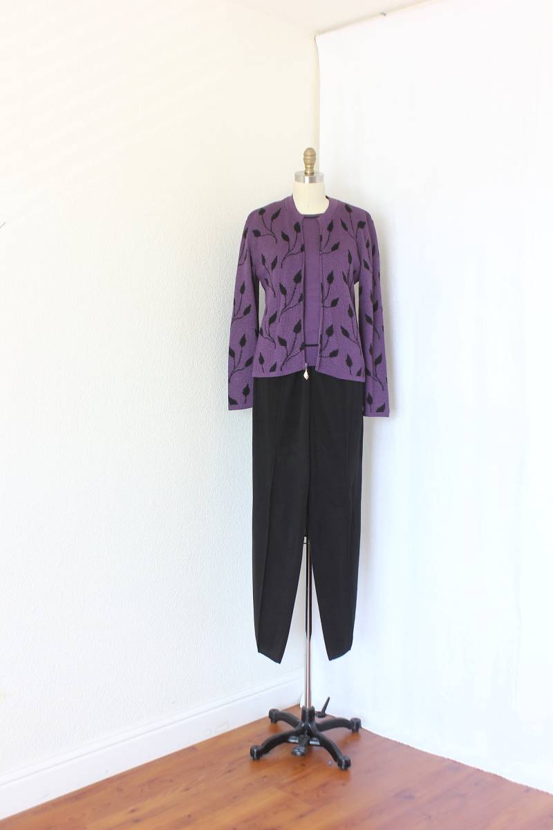 3 Stück Strickanzug in Lila Und Schwarz von ElasVintageFinds