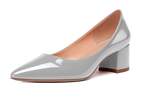 Elahse Damen 5cm Blockabsatz Pumps, Spitze Zehen Niedriger Absatz Schuhe, Klassische Ohne Verschluss Hochzeit Abend Pumps Paten GrauEU40 von Elashe