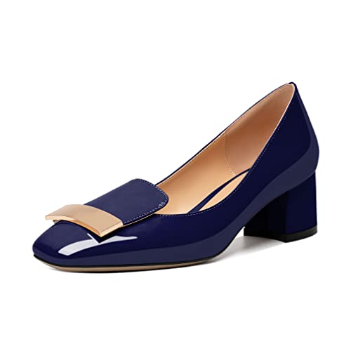 Elashe Blockabsatz Schuhe Damen Frauen Absatzschuhe Eckiger Zehen und Mittelhohem Pumps mit Schnallenschleife Slip on Hochzeitsschuhe 5CM Marine EU39 Elashe Blockabsatz Schuhe Damen Frauen Absatzschuhe Eckiger Zehen und Mittelhohem Pumps mit Schnallenschleife Slip on Hochzeitsschuhe 5CM Marine EU39 von Elashe