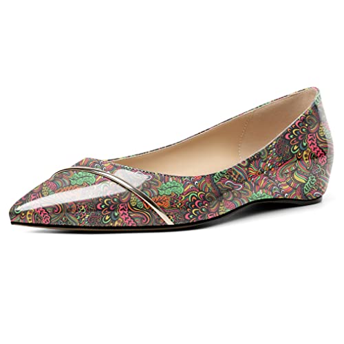 Elashe Damen Ballet Flats Spitze Flache Schuhe 2cm Slip On Low Heel Pumps Bequeme Hochzeit Schuhe Blume Rot EU39 von Elashe