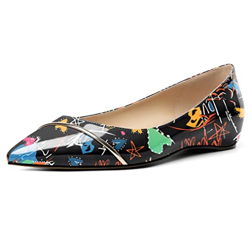 Elashe Damen Ballet Flats Spitze Flache Schuhe 2cm Slip On Low Heel Pumps Bequeme Hochzeit Schuhe Graffiti EU40 von Elashe