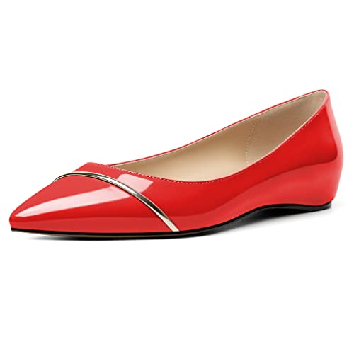 Elashe Damen Ballet Flats Spitze Flache Schuhe 2cm Slip On Low Heel Pumps Bequeme Hochzeit Schuhe Rot EU41 von Elashe