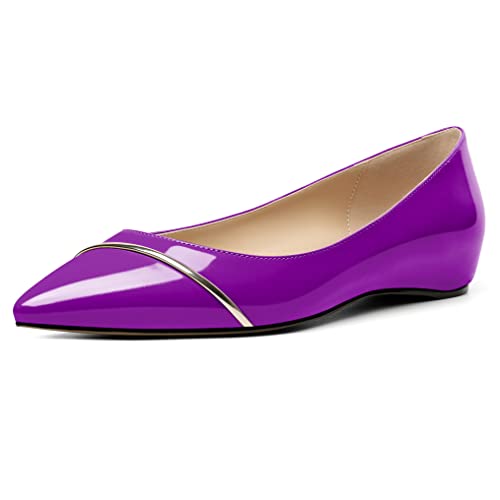 Elashe Damen Ballet Flats Spitze Flache Schuhe 2cm Slip On Low Heel Pumps Bequeme Hochzeit Schuhe Violett EU36 von Elashe