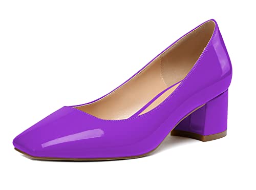 Elashe Damen Blockabsatz Quadratischer Zehe Pumps, Klassische Geschlossene Zehe Slip-on 2'' Pumps Lackleder ViolettEU44 von Elashe