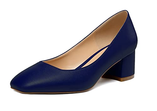Elashe Damen Blockabsatz Quadratischer Zehe Pumps, Klassische Geschlossene Zehe Slip-on 2'' Pumps Matt DunkelblauEU39 von Elashe