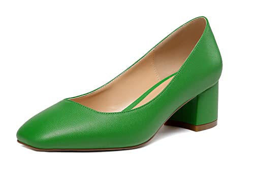 Elashe Damen Blockabsatz Quadratischer Zehe Pumps, Klassische Geschlossene Zehe Slip-on 2'' Pumps Matt GrünEU40 von Elashe