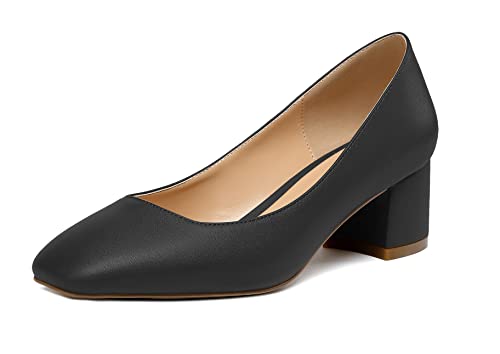 Elashe Damen Blockabsatz Quadratischer Zehe Pumps, Klassische Geschlossene Zehe Slip-on 2'' Pumps Matt SchwarzEU42 von Elashe