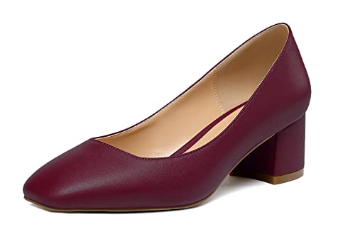 Elashe Damen Blockabsatz Quadratischer Zehe Pumps, Klassische Geschlossene Zehe Slip-on 2'' Pumps Matt WeinrotEU38 von Elashe