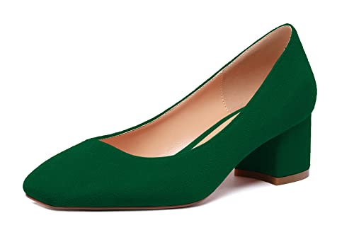 Elashe Damen Blockabsatz Quadratischer Zehe Pumps, Klassische Geschlossene Zehe Slip-on 2'' Pumps Wildleder GrünEU39 Elashe Damen Blockabsatz Quadratischer Zehe Pumps, Klassische Geschlossene Zehe Slip-on 2'' Pumps Wildleder GrünEU39 von Elashe