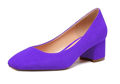 Elashe Damen Blockabsatz Quadratischer Zehe Pumps, Klassische Geschlossene Zehe Slip-on 2'' Pumps Wildleder ViolettEU37 von Elashe