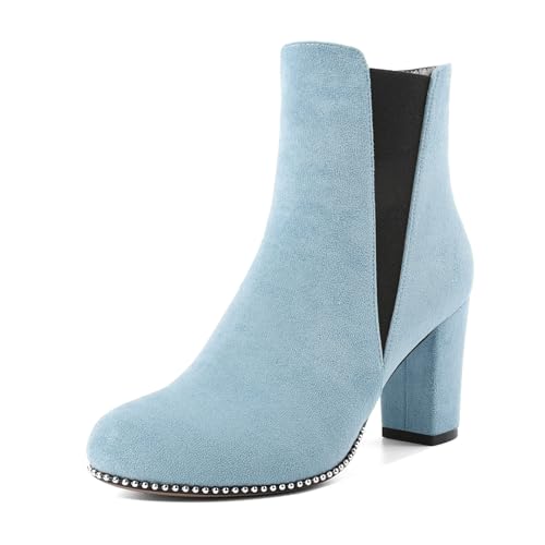 Elashe Damen Chelsea Boots mit Blockabsatz Frauen Stiefel Runde Zehen Stiefeletten Wildleder Schuhe 8.5CM Hellblau EU38 Elashe Damen Chelsea Boots mit Blockabsatz Frauen Stiefel Runde Zehen Stiefeletten Wildleder Schuhe 8.5CM Hellblau EU38 von Elashe