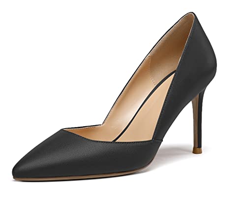 Elashe Damen D'orsay Pumps, 8.5CM Hoch Absatz Spitze Zehen, Elegant Cut-Out High Heels Matt SchwarzEU38 von Elashe