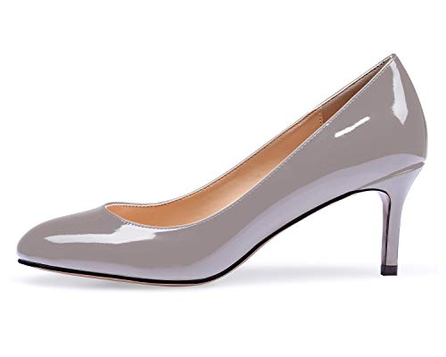 Elashe Damen Elegante Pumps mit Kitten Absatz & Slip On Komfort Runde Zehen Geschlossene Zehen Design für Hochzeitsbräute 6,5 cm Niedriger Absatz Grau EU41 von Elashe