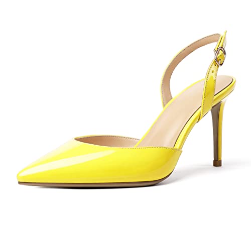 Elashe Damen High Heels Slingback Spitze Zehen Stiletto Heel Pumps D'Orsay Absatzschuhe Lackleder Gelb EU37 Elashe Damen High Heels Slingback Spitze Zehen Stiletto Heel Pumps D'Orsay Absatzschuhe Lackleder Gelb EU37 von Elashe