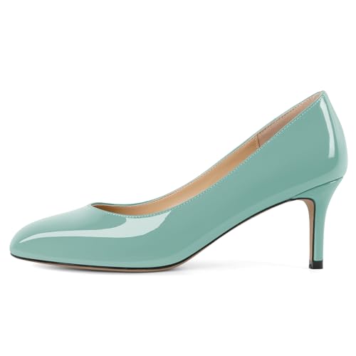 Elashe Damen Hochzeitsbräute Essenz Pumps Slip On Runde Zehen & Kitten Absatz Vielseitigkeit für Feste Arbeit und Freizeit 6,5 cm Niedriger Absatz Mintgrün EU38 von Elashe