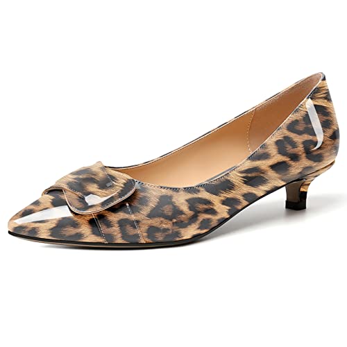 Elashe Damen Kitten Heels Spitze Pumps Niedriger Absatz 1.4'' Elegante Partyschuhe Leopard EU38 von Elashe