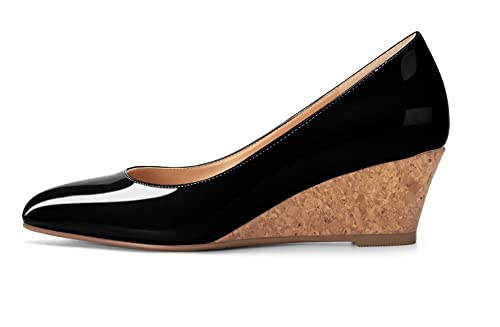 Elashe Damen Niedrig Keilabsatz Pumps Spitze Zehen Ohne Verschluss Schuhe Lackleder SchwarzEU41 Elashe Damen Niedrig Keilabsatz Pumps Spitze Zehen Ohne Verschluss Schuhe Lackleder SchwarzEU41 von Elashe