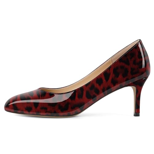 Elashe Damen Niedriger Absatz Pumps für Hochzeitsbräute Glück Slip On Runde Zehen Eleganz und Fest Taugliche Vielseitigkeit 6,5 cm Kitten Absatz Leopard Rot EU44 von Elashe