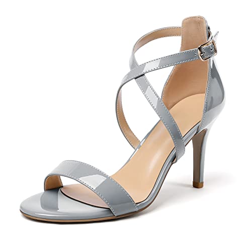 Elashe Damen Open Toe Stiletto Heels High Heel Sandalen Knöchelriemchen Sandaletten Mode Grau EU40 von Elashe