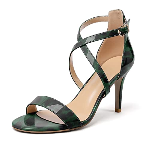 Elashe Damen Open Toe Stiletto Heels High Heel Sandalen Knöchelriemchen Sandaletten Mode Leopard Grün EU45 Elashe Damen Open Toe Stiletto Heels High Heel Sandalen Knöchelriemchen Sandaletten Mode Leopard Grün EU45 von Elashe