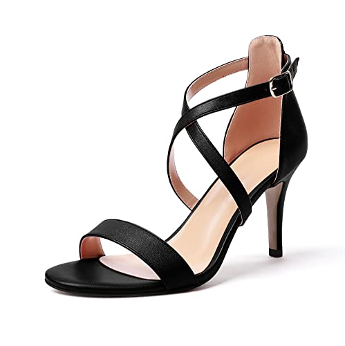 Elashe Damen Open Toe Stiletto Heels High Heel Sandalen Knöchelriemchen Sandaletten Mode Schwarz EU43 von Elashe