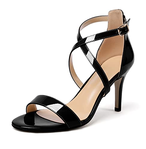 Elashe Damen Open Toe Stiletto Heels High Heel Sandalen Knöchelriemchen Sandaletten Mode Schwarz EU37 von Elashe