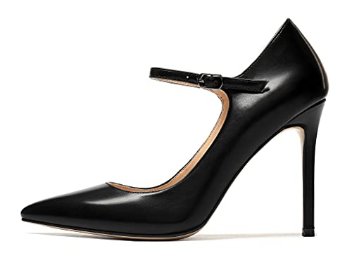 Elashe Damen-Pumps, Spitze Zehe Mary Jane Pfennigabsatz, Klassische Büro Hochzeit High Heels Schwarz matt EU38 von Elashe