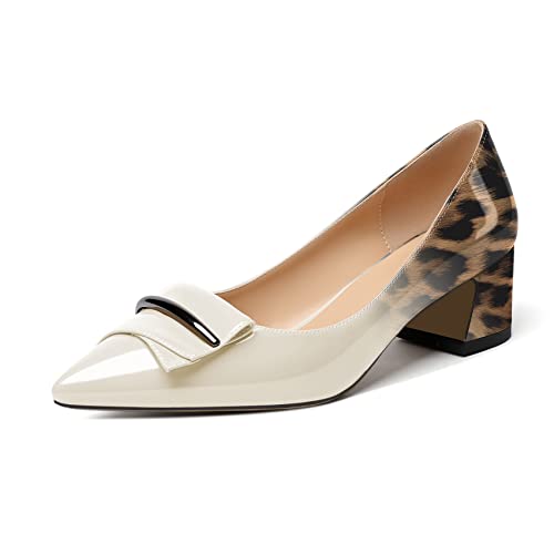 Elashe Damen Pumps Blockabsatz Abend Block Heel Pumps Leopard Weiß EU40 von Elashe