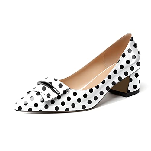 Elashe Damen Pumps Blockabsatz Spitze Zehen 2'' Block Heels Bequeme Abendschuhe Punktmuster EU35 von Elashe