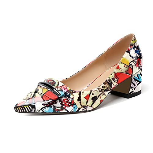 Elashe Damen Pumps Blockabsatz Spitze Zehen 2'' Block Heels Klassische Abendschuhe Farbe EU38 von Elashe