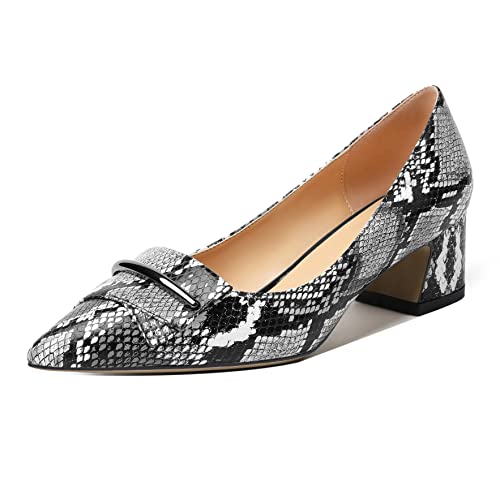 Elashe Damen Pumps Blockabsatz Spitze Zehen 2'' Block Heels Klassische Abendschuhe Snake EU39 von Elashe