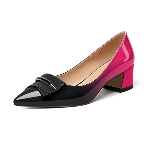 Elashe Damen Pumps Blockabsatz Spitze Zehen 5CM Block Heel Pumps Schwarz Rose EU38 von Elashe