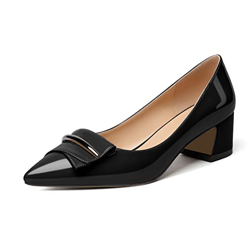 Elashe Damen Pumps Blockabsatz Spitze Zehen Block Heel Pumps Schwarz EU39 von Elashe