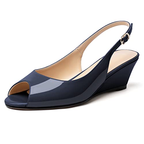 Elashe Damen Pumps Keilabsatz Slingback Elegante Abendschuhe Dunkelblau EU40 von Elashe