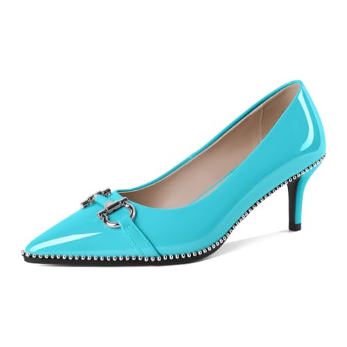 Elashe Damen Pumps Mit Kitten Absatz Pumps Spitze Zehenkappe Damen Elegant Pumps Damen Mittlerer Absatz Pumps Büro Damen Turquoise EU39 von Elashe