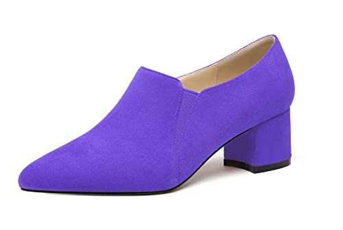 Elashe Damen Pumps Niedrig Blockabsatz Geschlossene Zehe Klassische Elastisch Schuhe Wildleder ViolettEU39 von Elashe